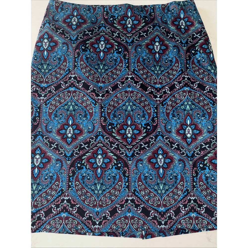 TALBOTS Lined Paisley A-Line Pencil Womens 10 Skirt‎ Jewel Colors Brushed Cotton